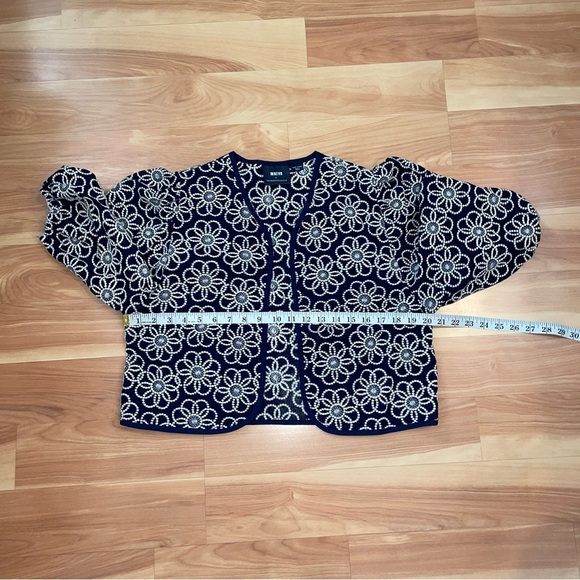 Maeve Anthropologie Navy Embroidery Floral Cropped Draped Shrug Jacket One Size - Picture 7 of 16